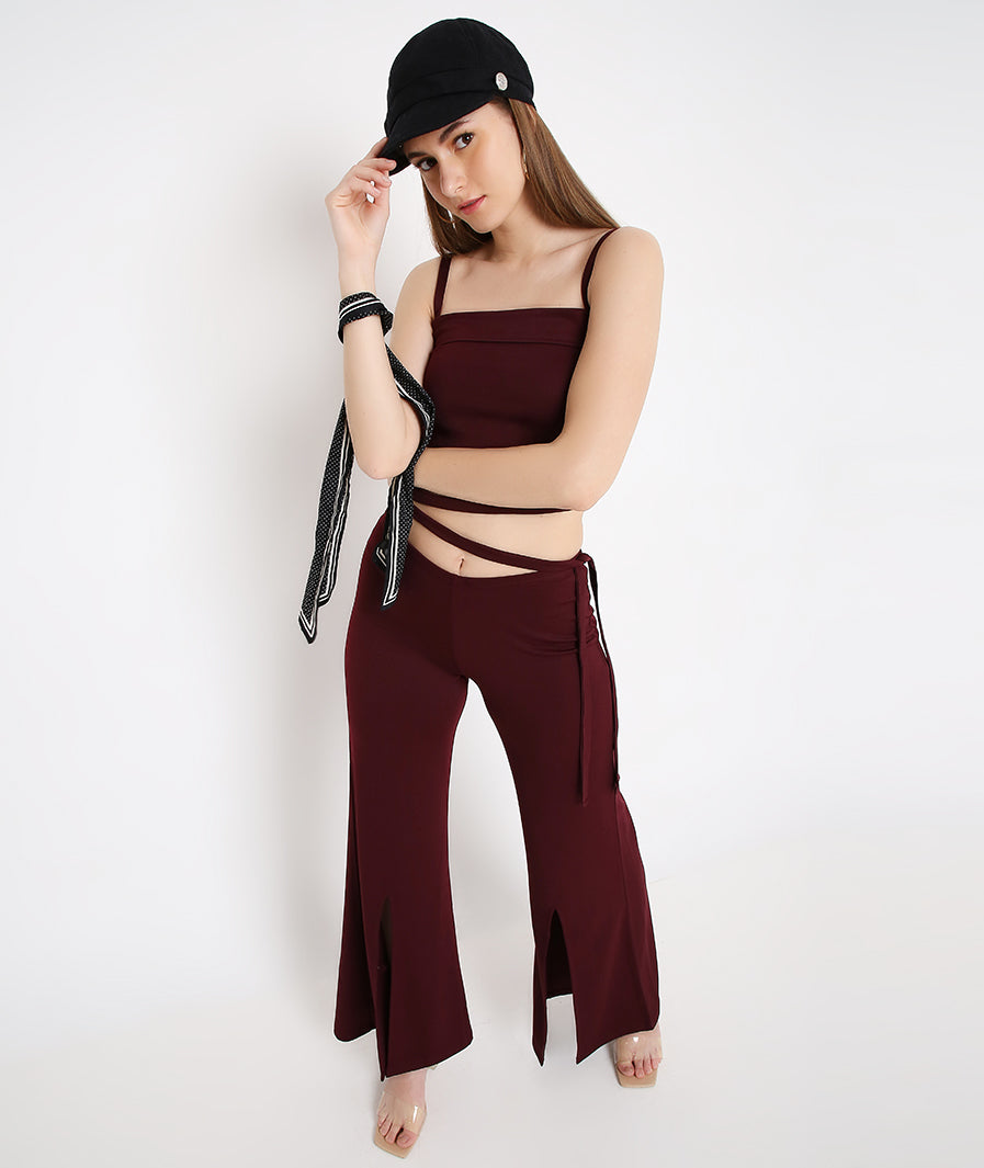 Wine Tie Up Crop Top